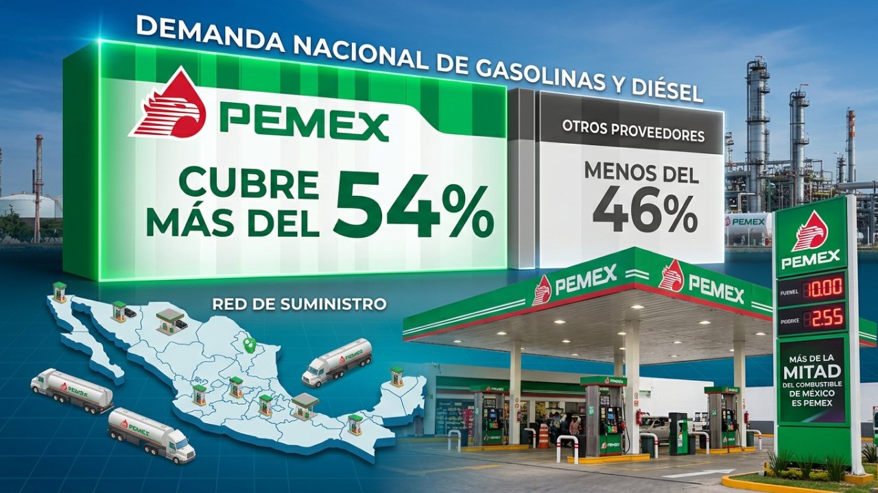 Pemex cubre más del 54% de la demanda nacional de gasolinas y diésel